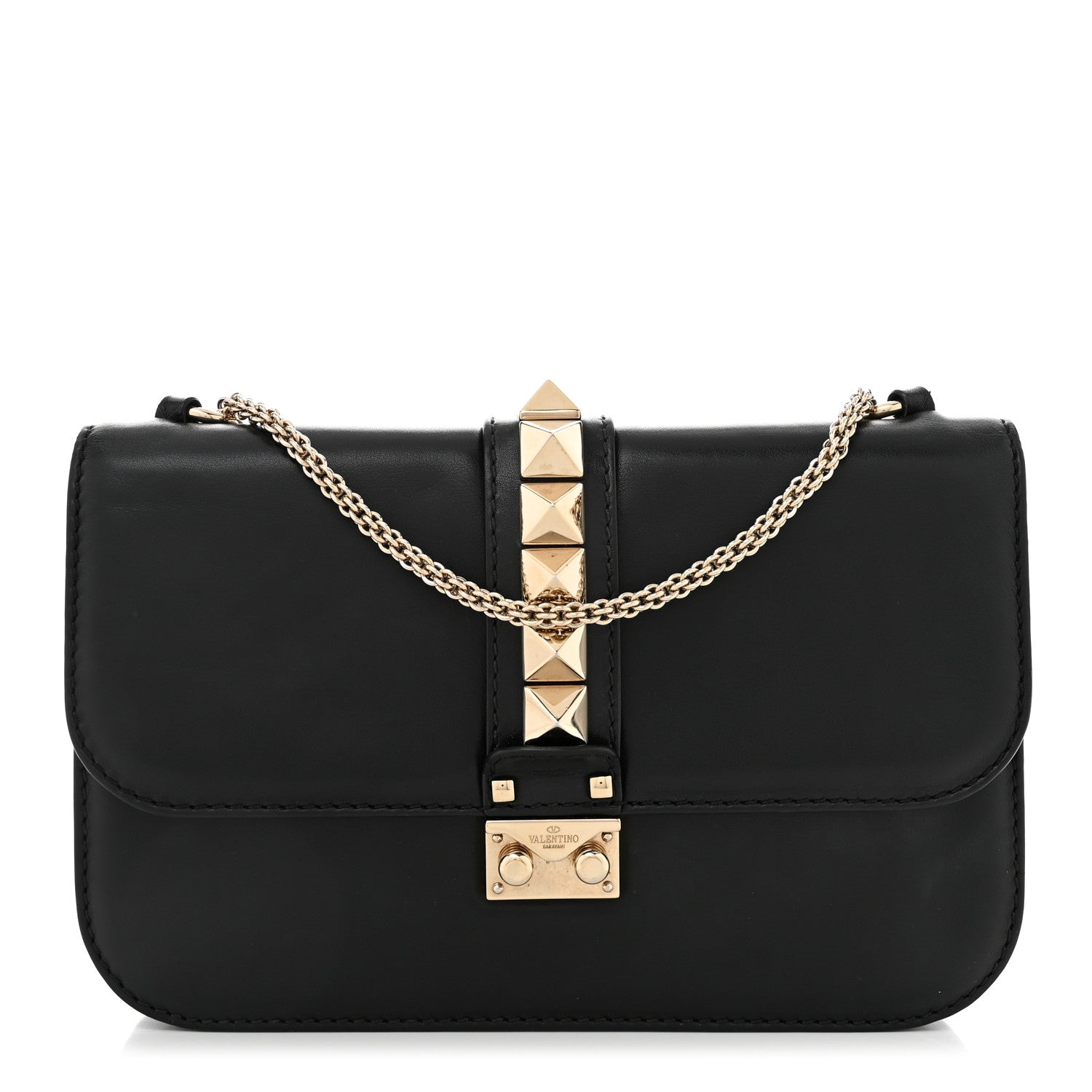 Valentino Garavani Vitello Medium Glam Lock Rockstud Flap Black 1 of 9