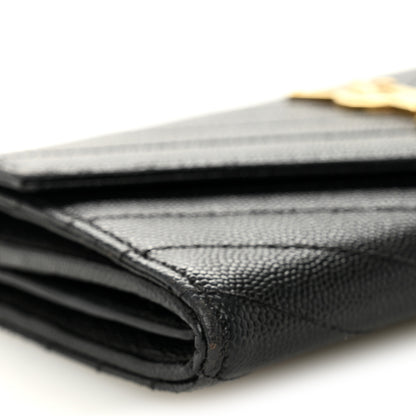 Saint Laurent Grain De Poudre Matelasse Chevron Monogram Flap Wallet Black 8 of 8