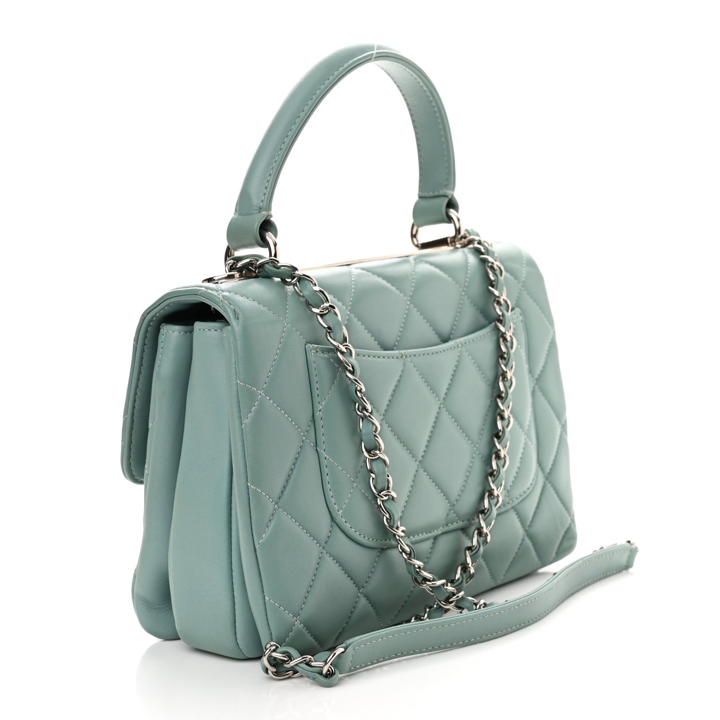 Lambskin Quilted Small Trendy CC Flap Dual Handle Bag Light Green
