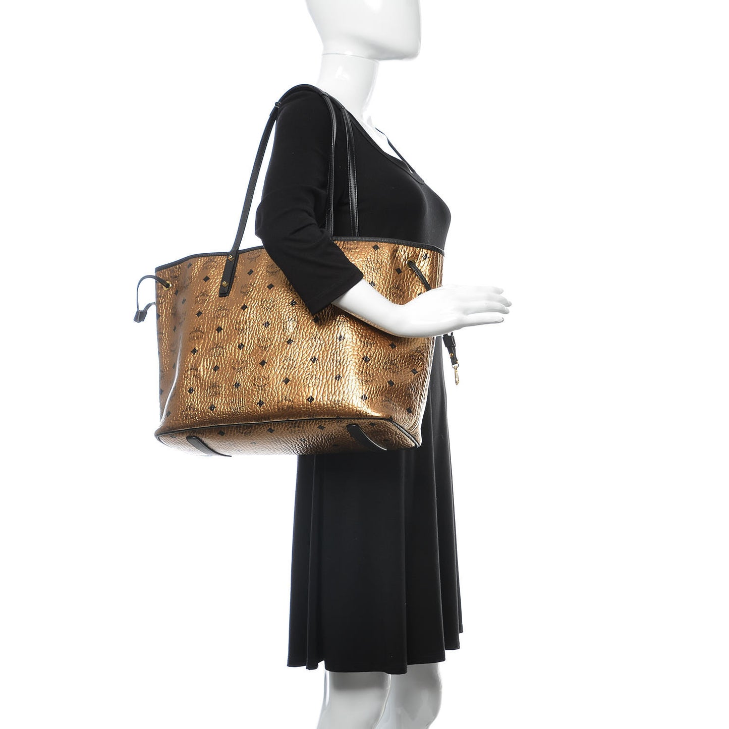 Metallic Visetos Medium Shopper Tote Gold