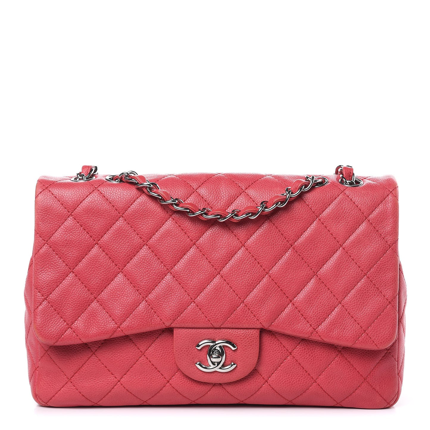 Washed Caviar Quilted Jumbo Single Flap Fuchsia