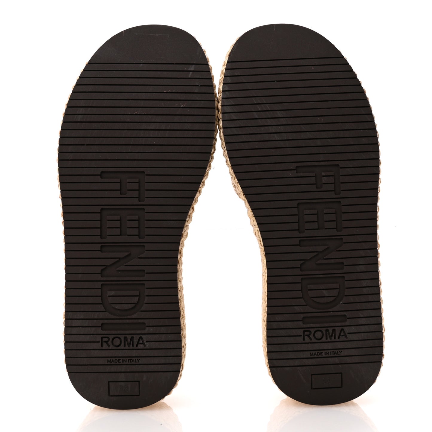 Straw Vitello Grace Cuoio Logo Womens FF Sunshine Flatform Slide Sandals  38 Natural Brandy