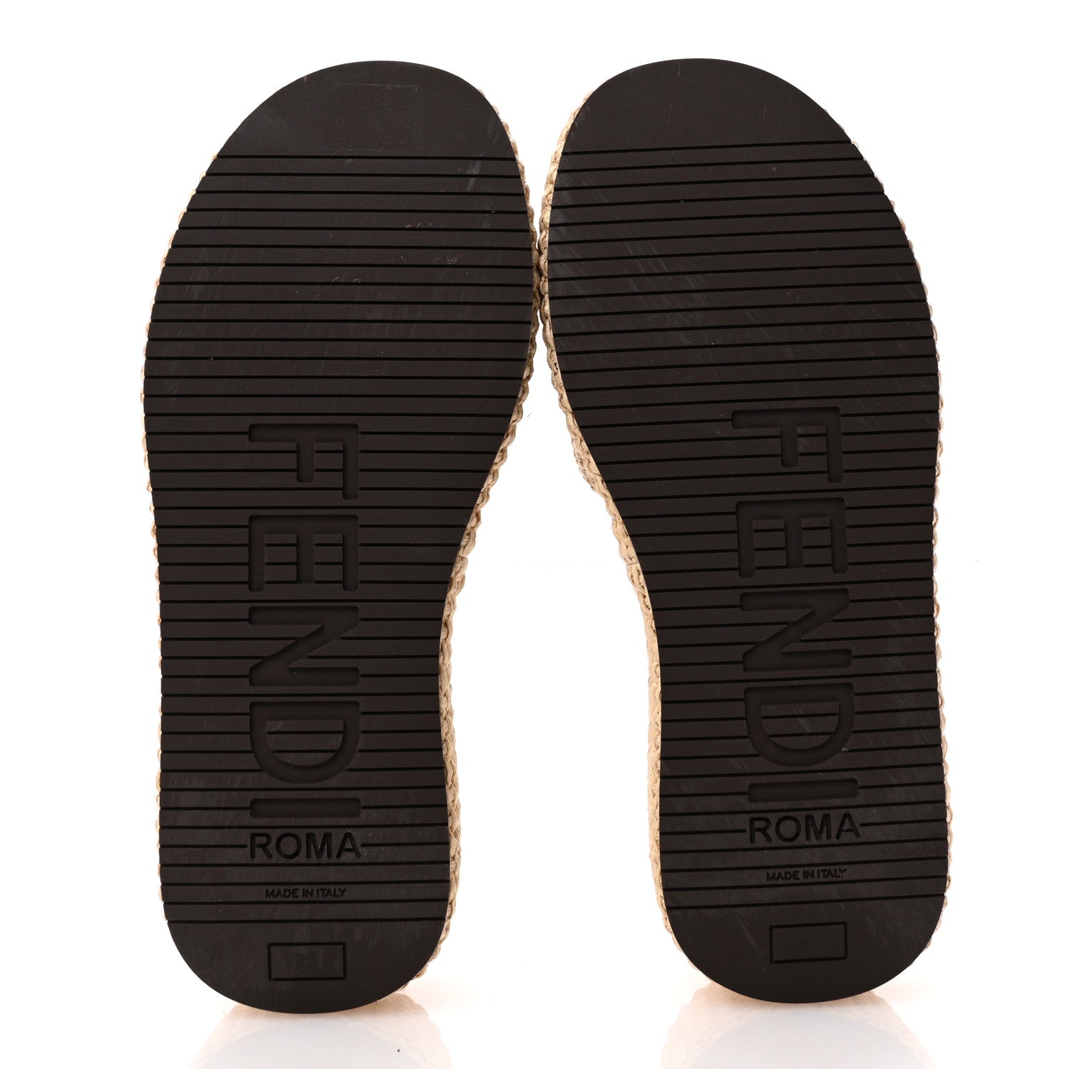 Fendi Straw Vitello Grace Cuoio Logo Womens FF Sunshine Flatform Slide Sandals  38 Natural Brandy 6 of 10