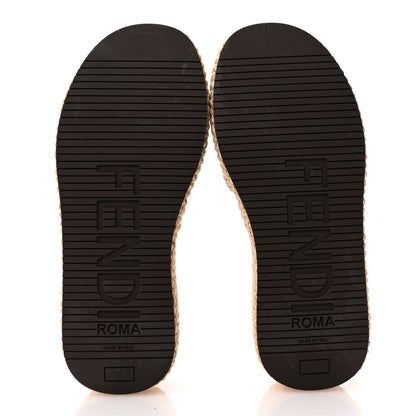Fendi Straw Vitello Grace Cuoio Logo Womens FF Sunshine Flatform Slide Sandals  38 Natural Brandy 6 of 10