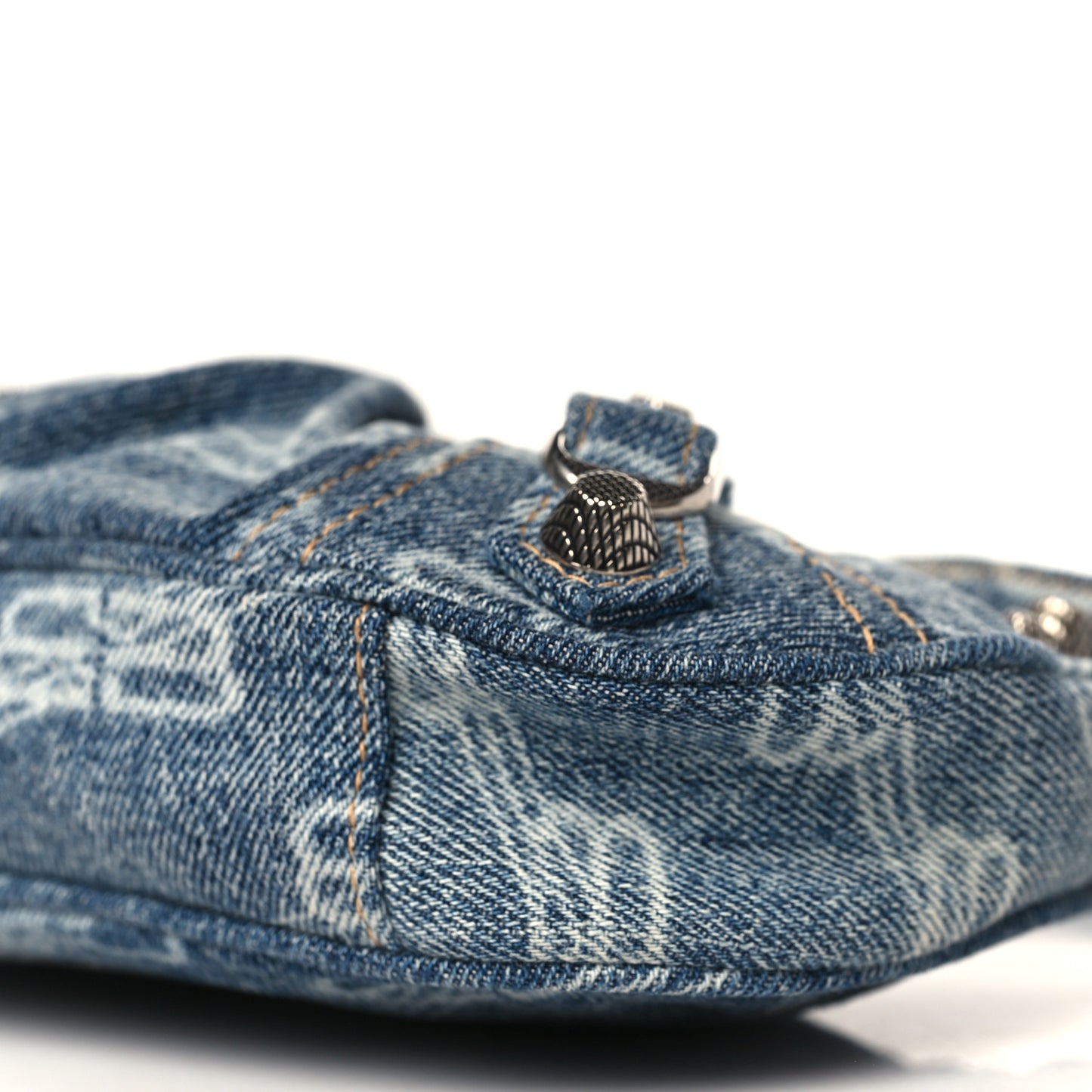 Bleached Denim BB Monogram Le Cagole Mini Purse With Chain Blue