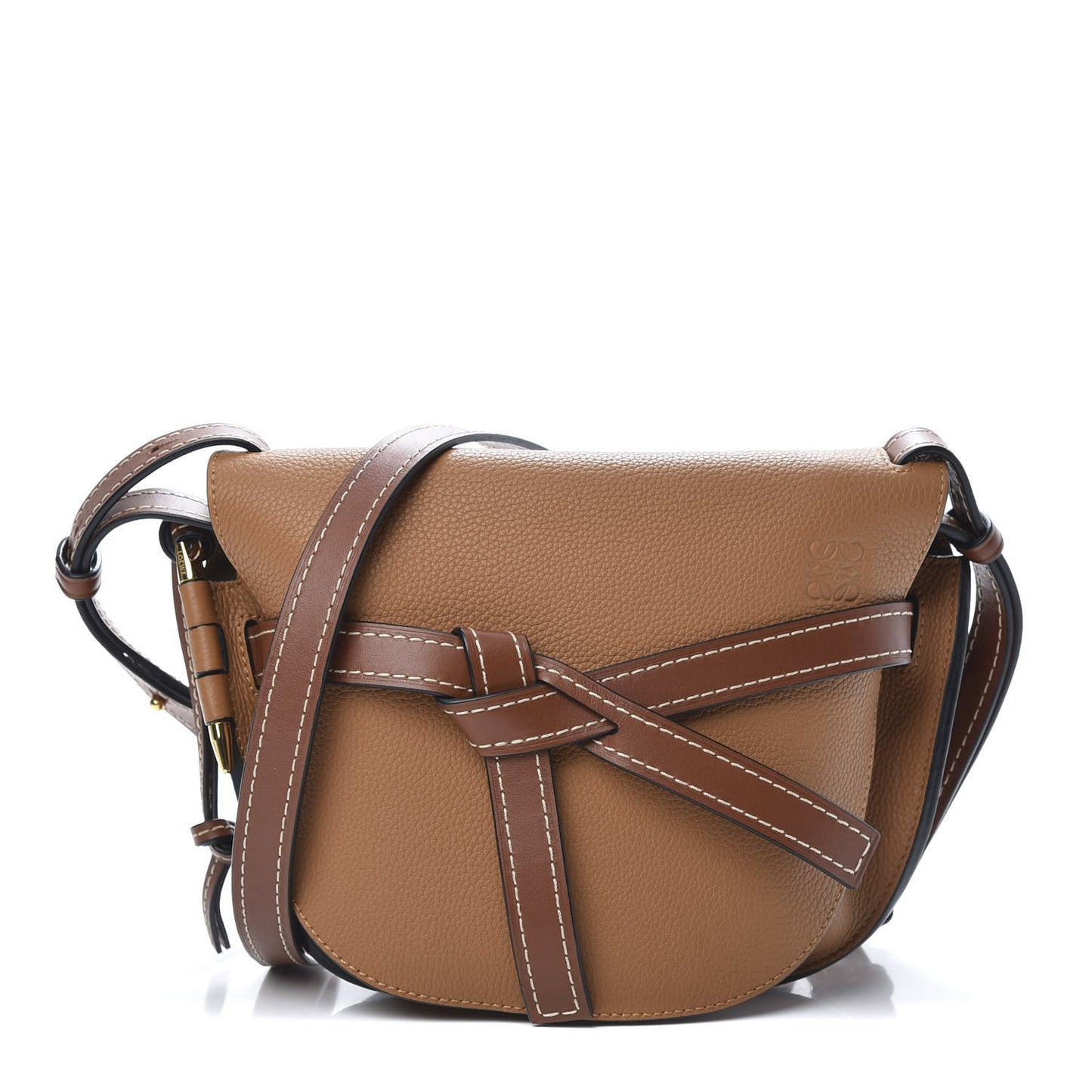 Grained Calfskin Small Gate Crossbody Bag Caramel Pecan