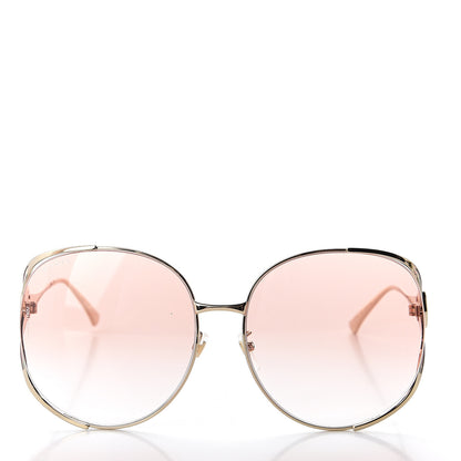 Gucci Metal Oversized Round Frame GG0225S Sunglasses Gold 2 of 9