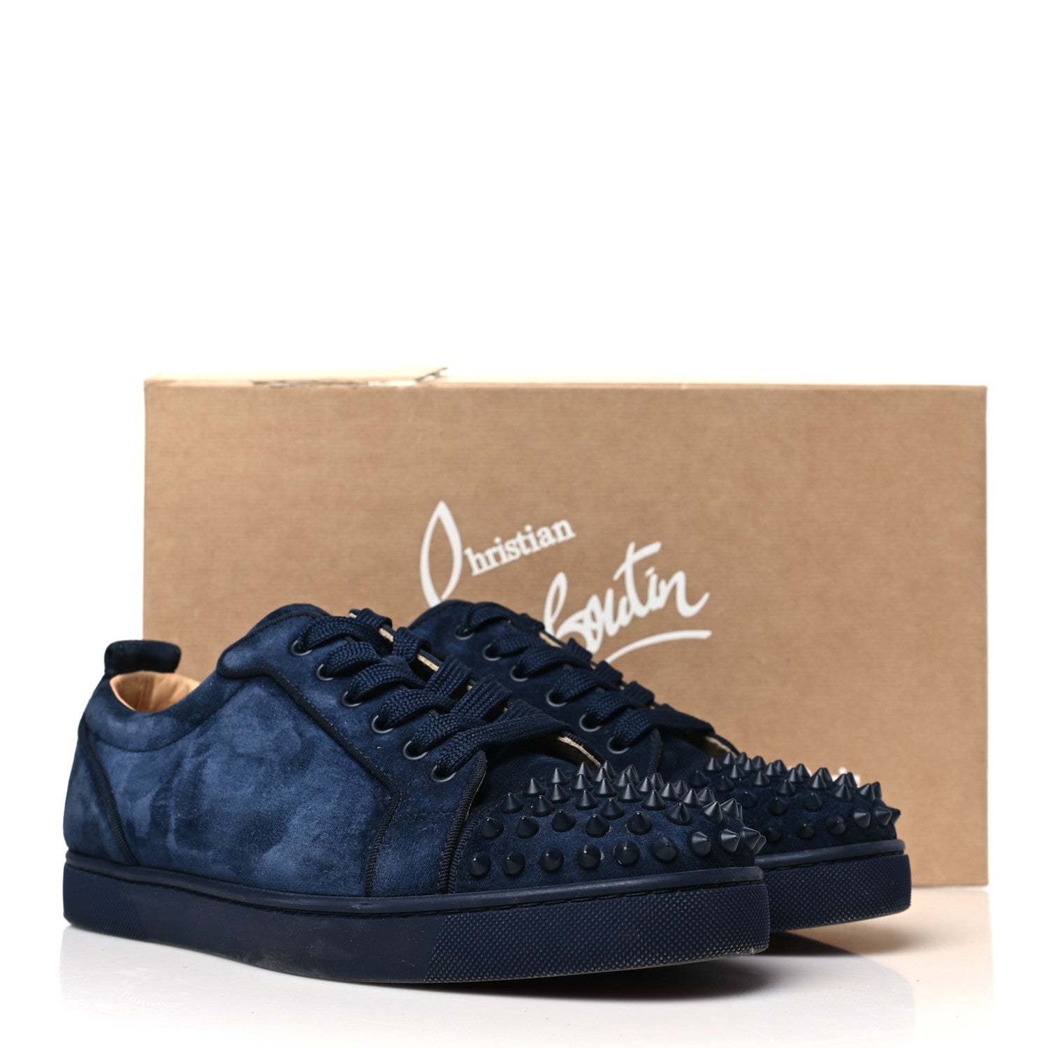 Christian Louboutin Suede Calfskin Mens Louis Junior Spikes Orlato Flat Sneakers 41 Blue Scuro 9 of 9