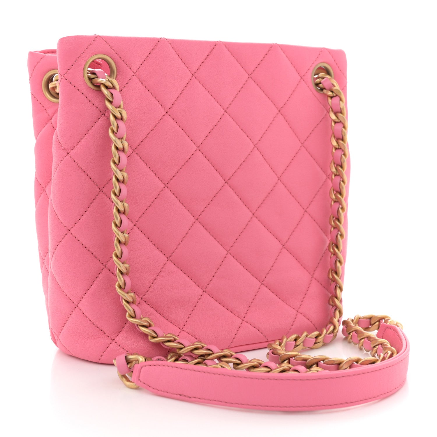 Chanel Lambskin Quilted Chaine Lettre Small Bucket Bag Pink 3 of 11