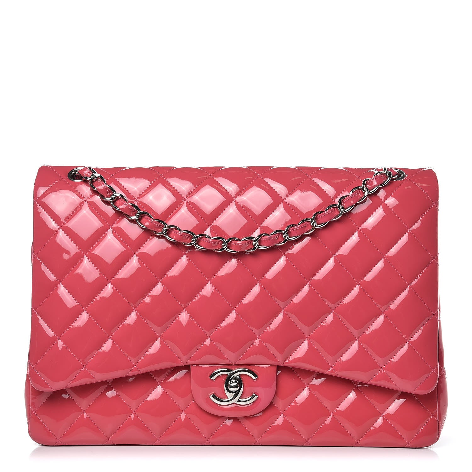 Chanel Patent Maxi Quilted Double Flap Dark Pink 1 of 15