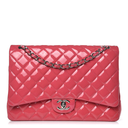 Chanel Patent Maxi Quilted Double Flap Dark Pink 1 of 15
