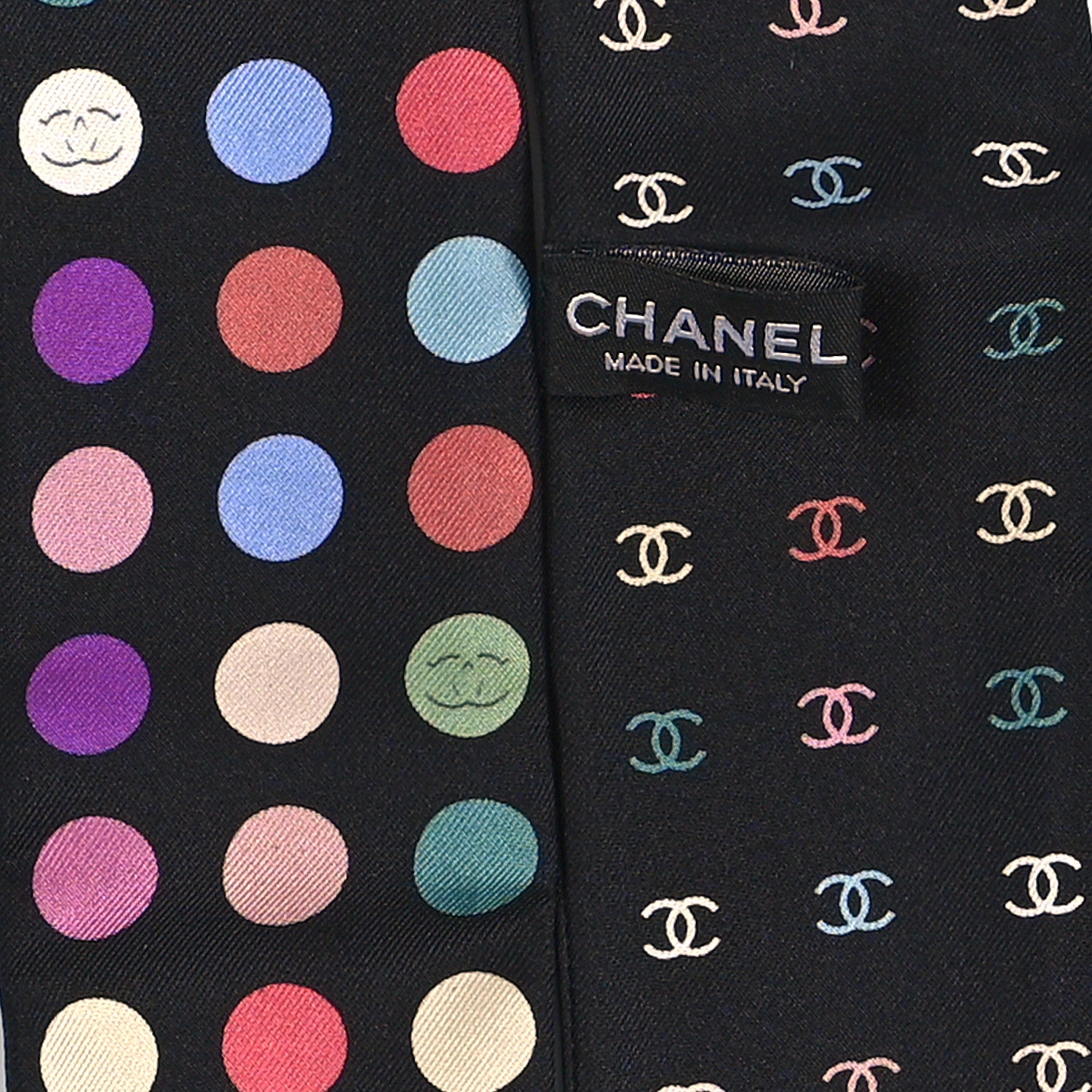 Chanel Silk Polka Dot CC Slim Bandeau Scarf Black Multicolor 3 of 3