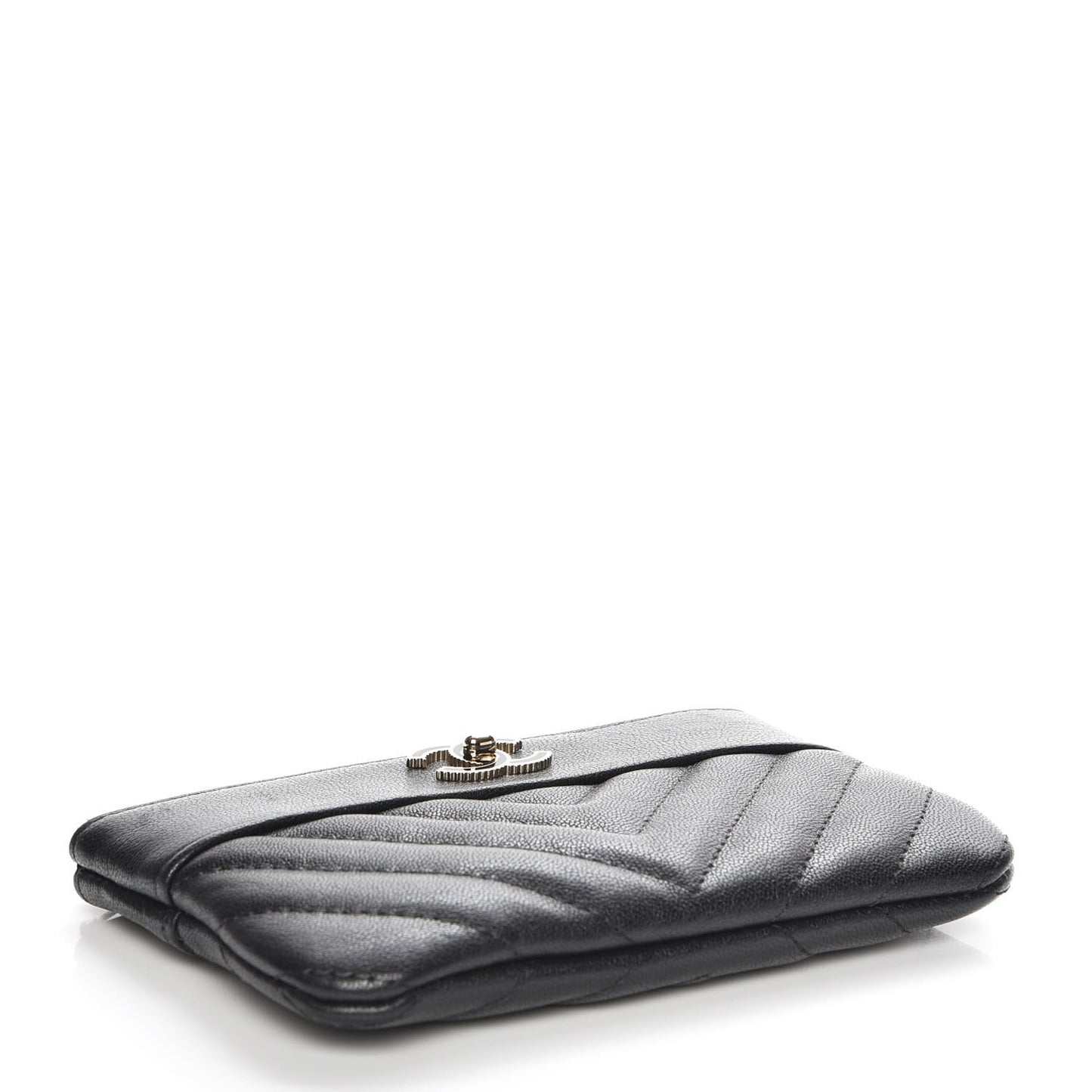 Sheepskin Chevron Quilted Small Cosmetic Case Black