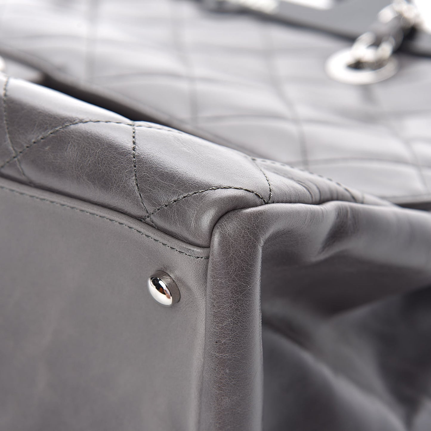 Glazed Calfskin Quilted Large CC Delivery Tote Grey