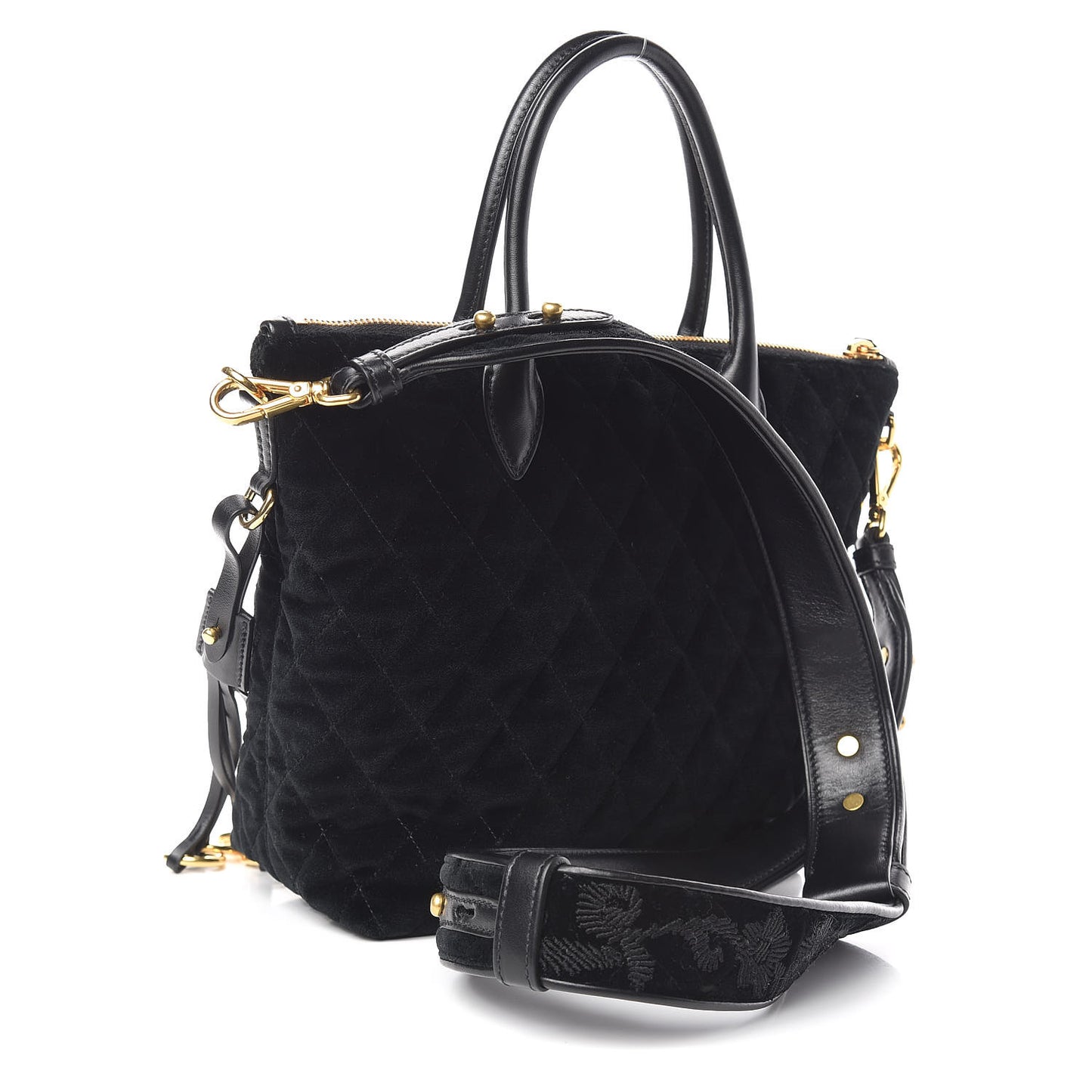 Velluto Impuntu Embroidered Tote Bag Black