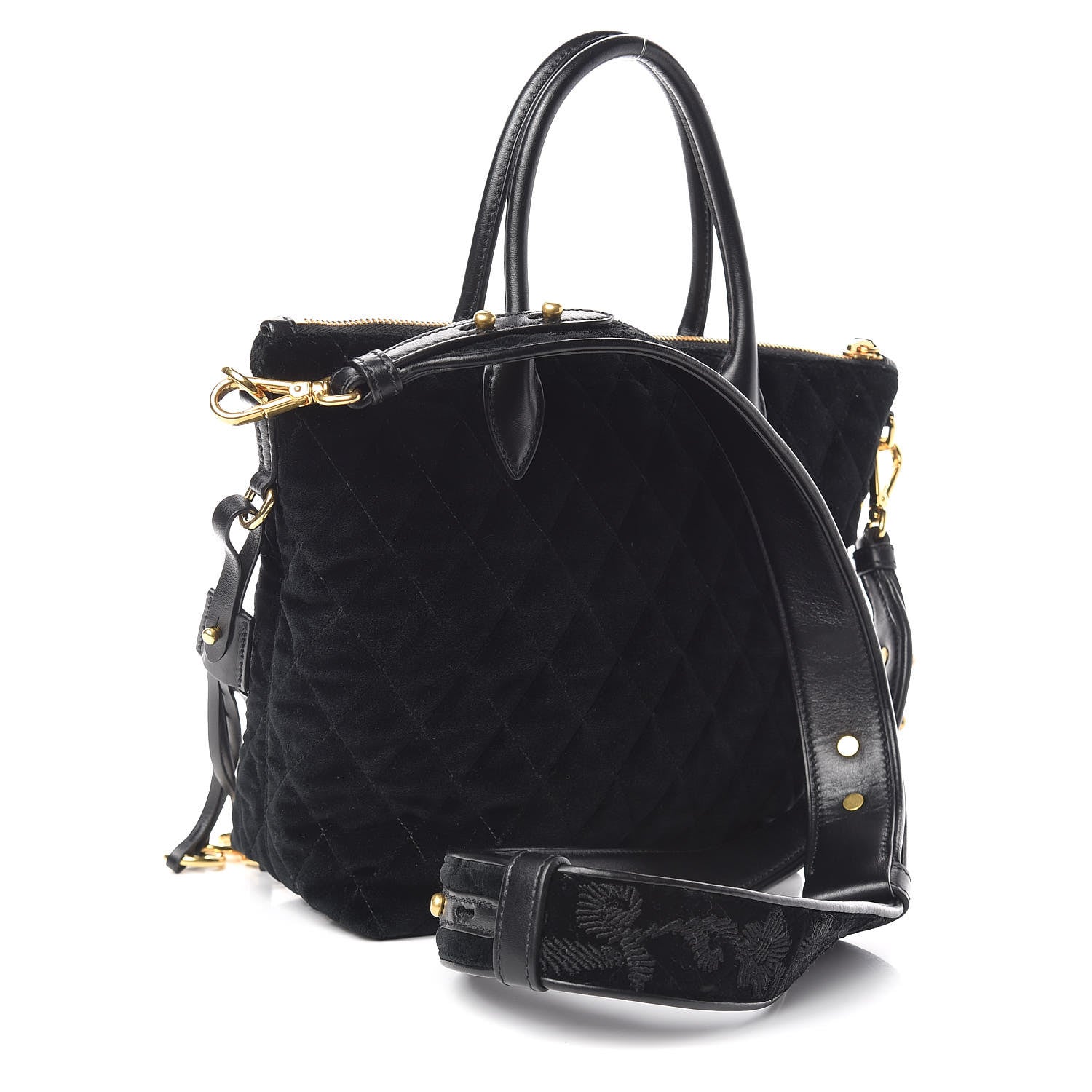 Prada Velluto Impuntu Embroidered Tote Bag Black 3 of 9