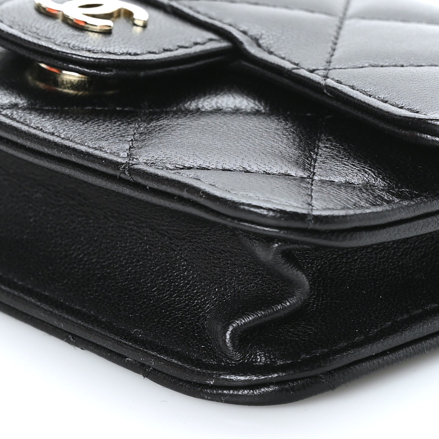 Lambskin Quilted Chain Belt Bag Black