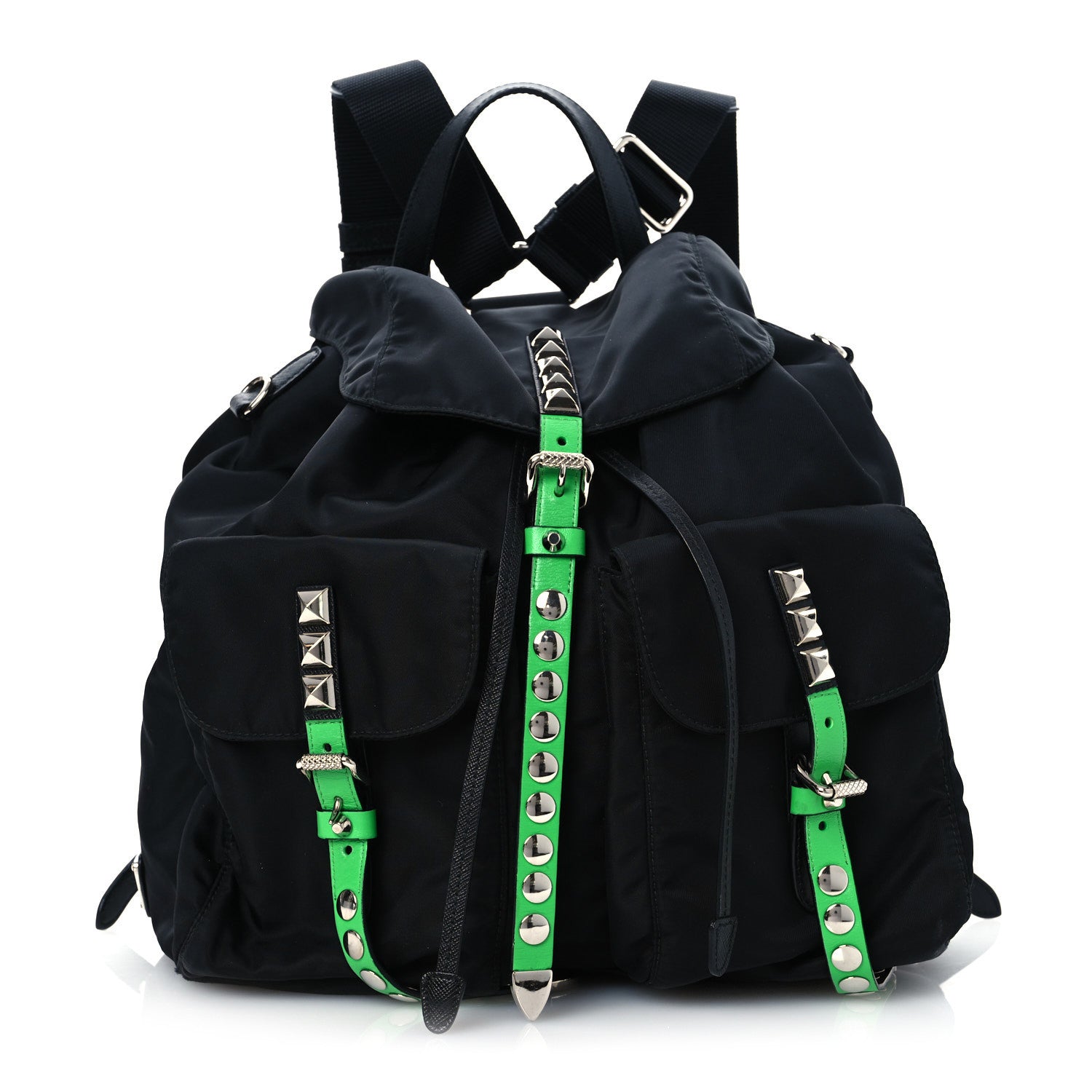 Prada Nylon New Vela Studded Backpack Black Verde 1 of 13