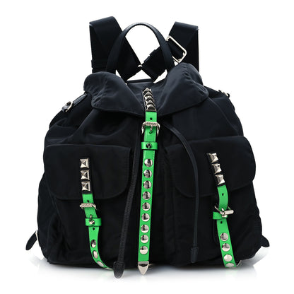 Prada Nylon New Vela Studded Backpack Black Verde 1 of 13