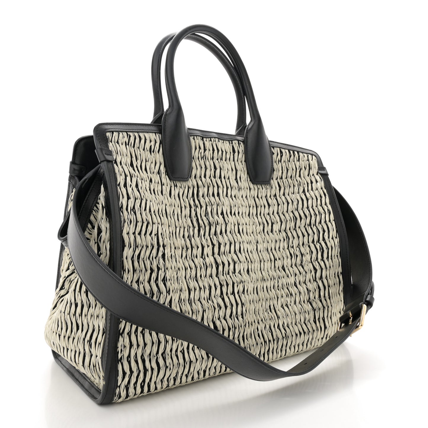 Raffia Large Studio Bag Black White
