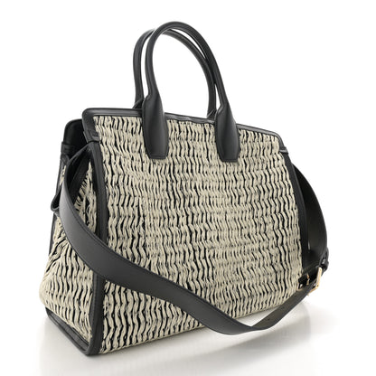 Salvatore Ferragamo Raffia Large Studio Bag Black White 3 of 11