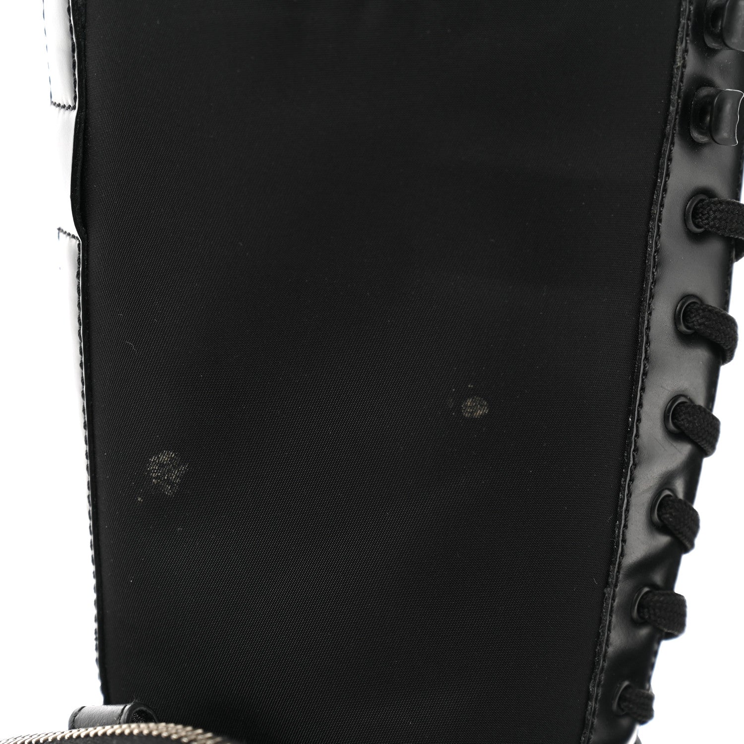 Prada Vitello Lux Nylon Metal Triangle Logo Monolith Pouch Pocket 55mm Tall Combat Boots 38.5 Black 10 of 11