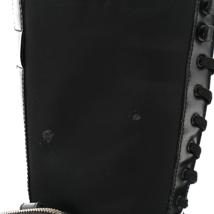 Prada Vitello Lux Nylon Metal Triangle Logo Monolith Pouch Pocket 55mm Tall Combat Boots 38.5 Black 10 of 11