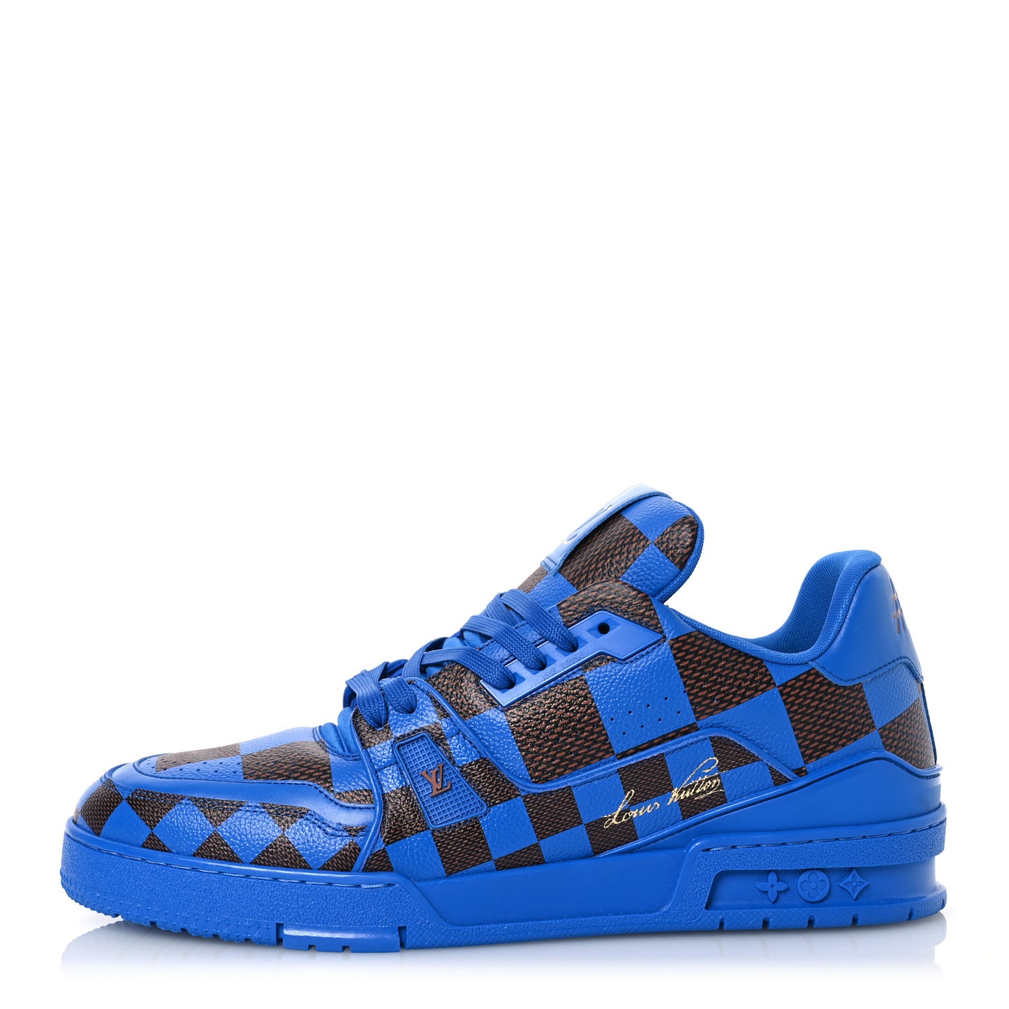 Damier Pop Grained Calfskin Mens LV Trainer Sneakers 10 Blue