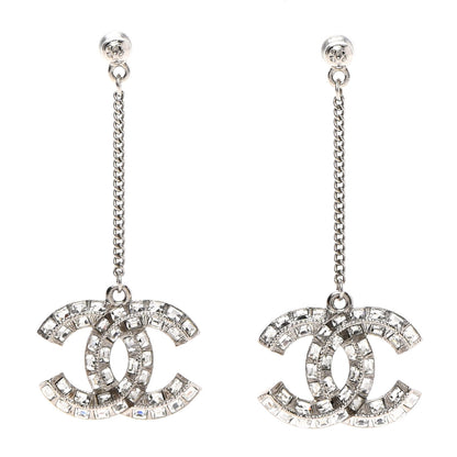 Chanel Baguette Crystal CC Drop Earrings Silver 1 of 5