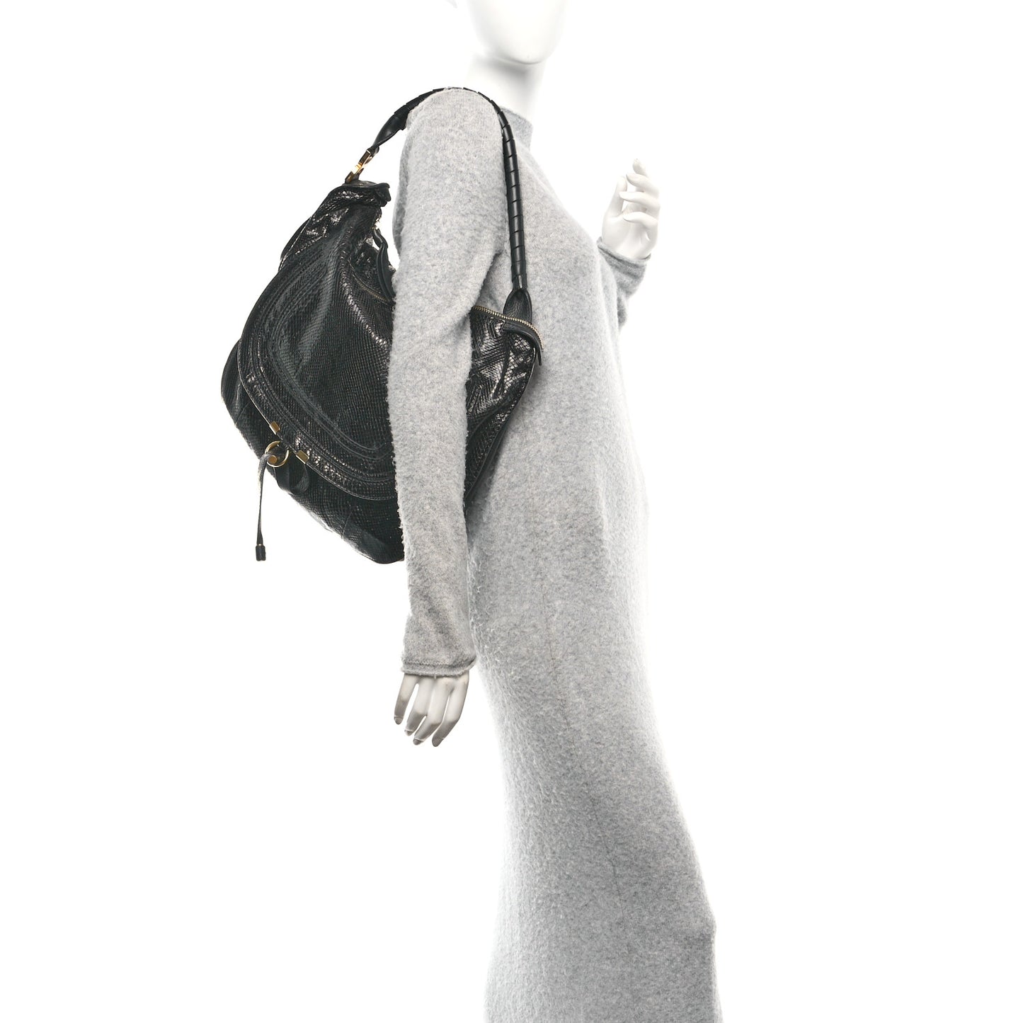Snakeskin Large Marcie Hobo Black