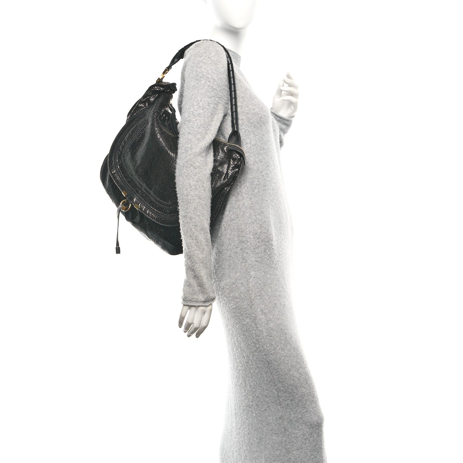 Chloe Snakeskin Large Marcie Hobo Black 2 of 9