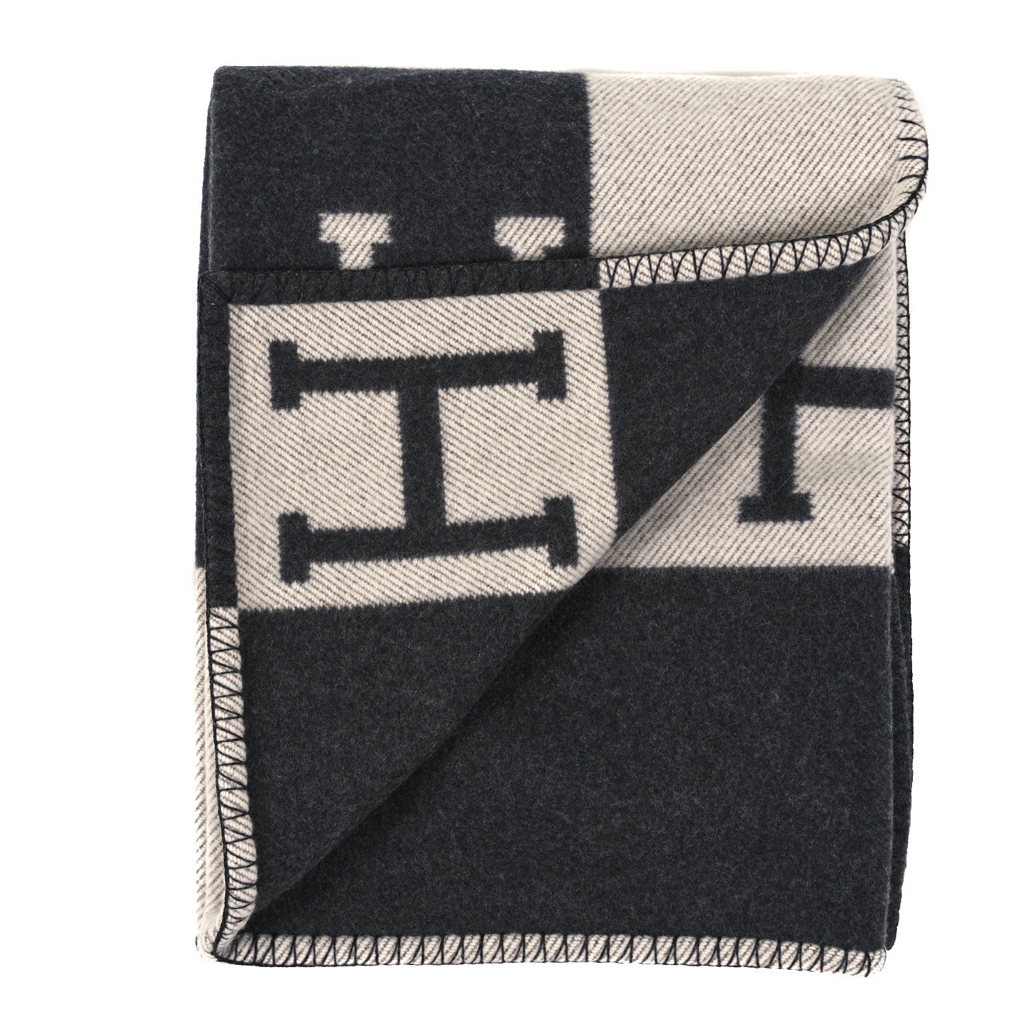 Hermes Wool Cashmere Avalon Blanket Ecru Gris Fonce 2 of 3