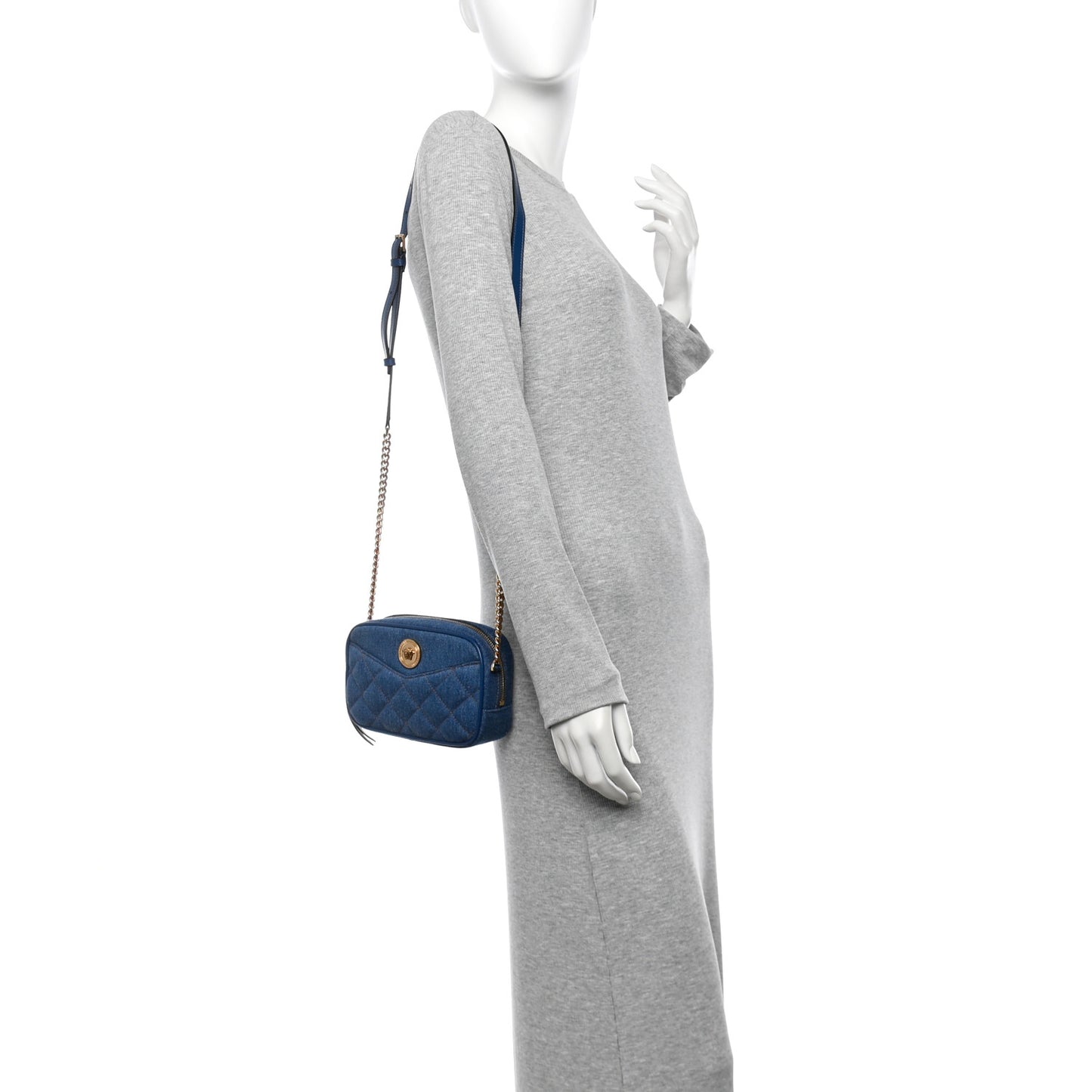 Denim Quilted La Medusa Camera Bag Blue