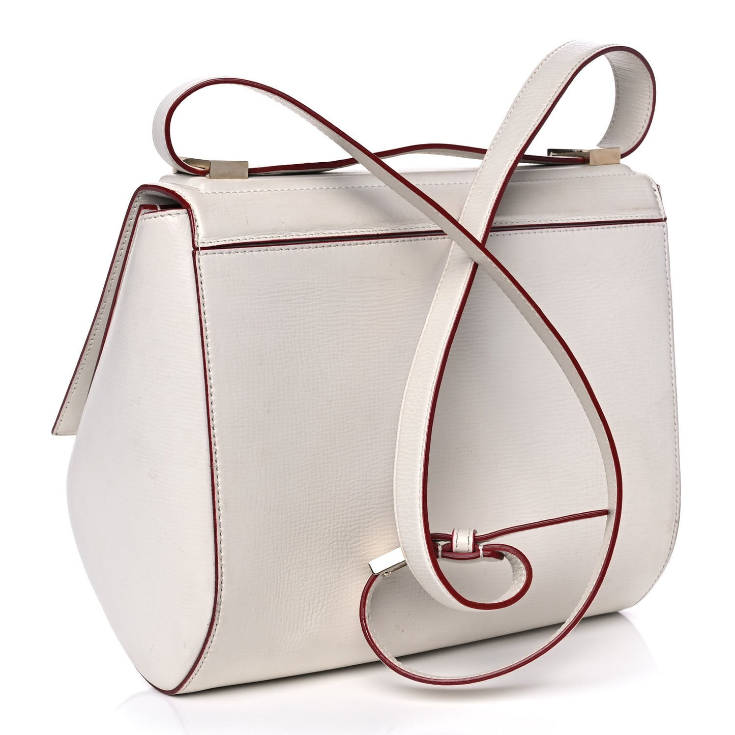Textured Calfskin Medium Pandora Box Crossbody Bag White