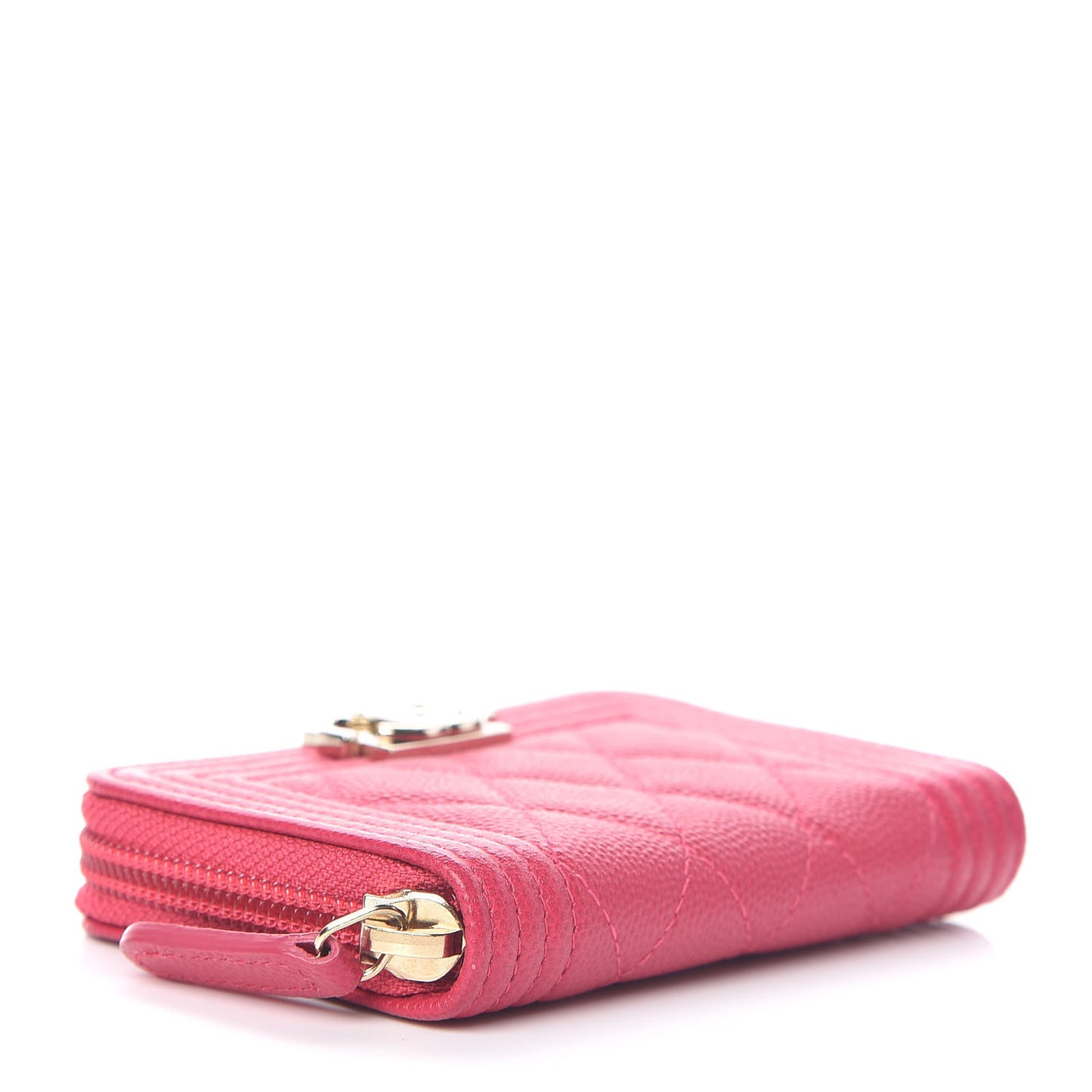 Caviar Quilted Boy Zip Around Coin Purse Wallet Fuchsia