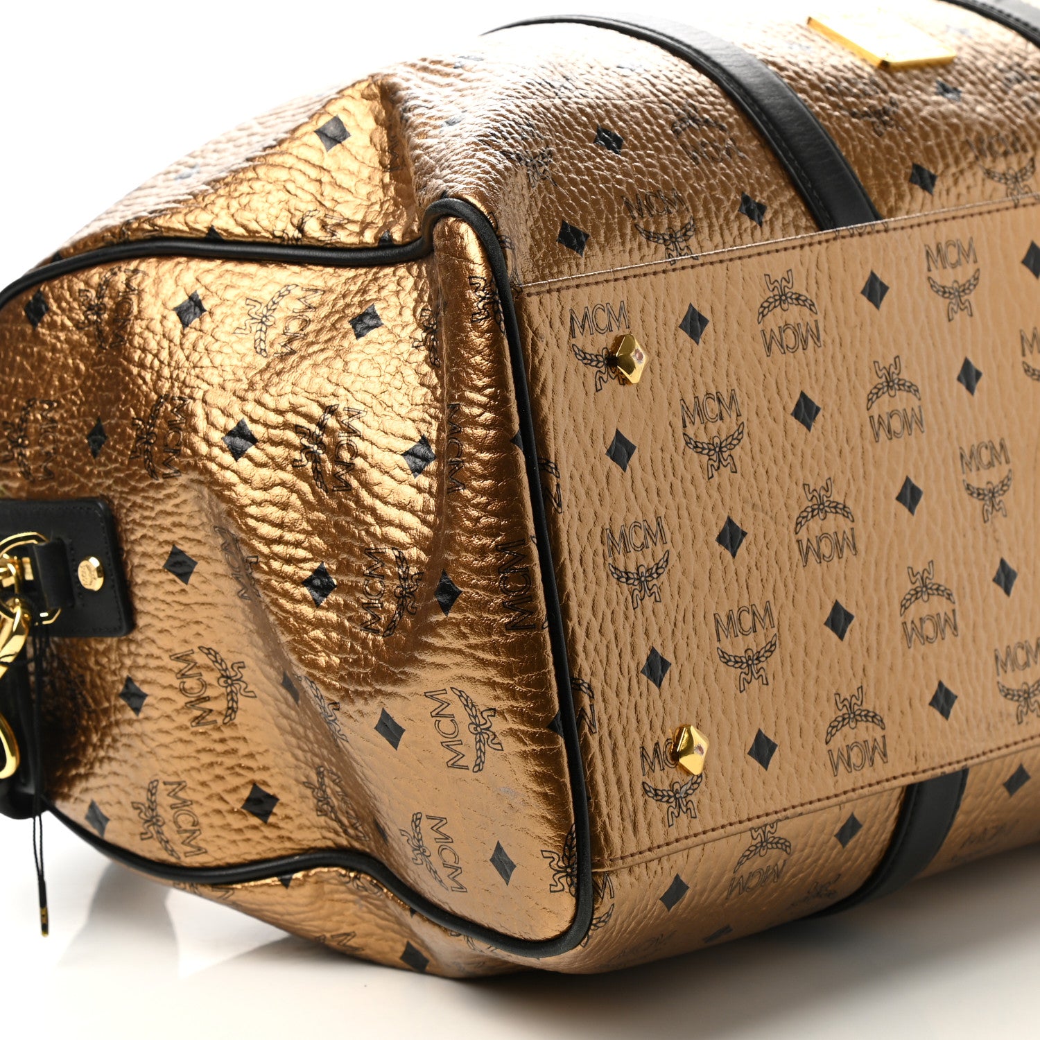 MCM Metallic Visetos Traveler Weekender Duffle Bag Gold 7 of 8