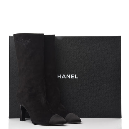 Chanel Suede Calfskin Satin Gabrielle Cap Toe Short Boots 37 Black 10 of 10