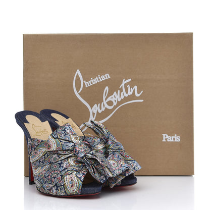 Christian Louboutin Satin Paisley Denim Moniquissima 120 Platform Slide Sandals 37 Positano Blue 10 of 10