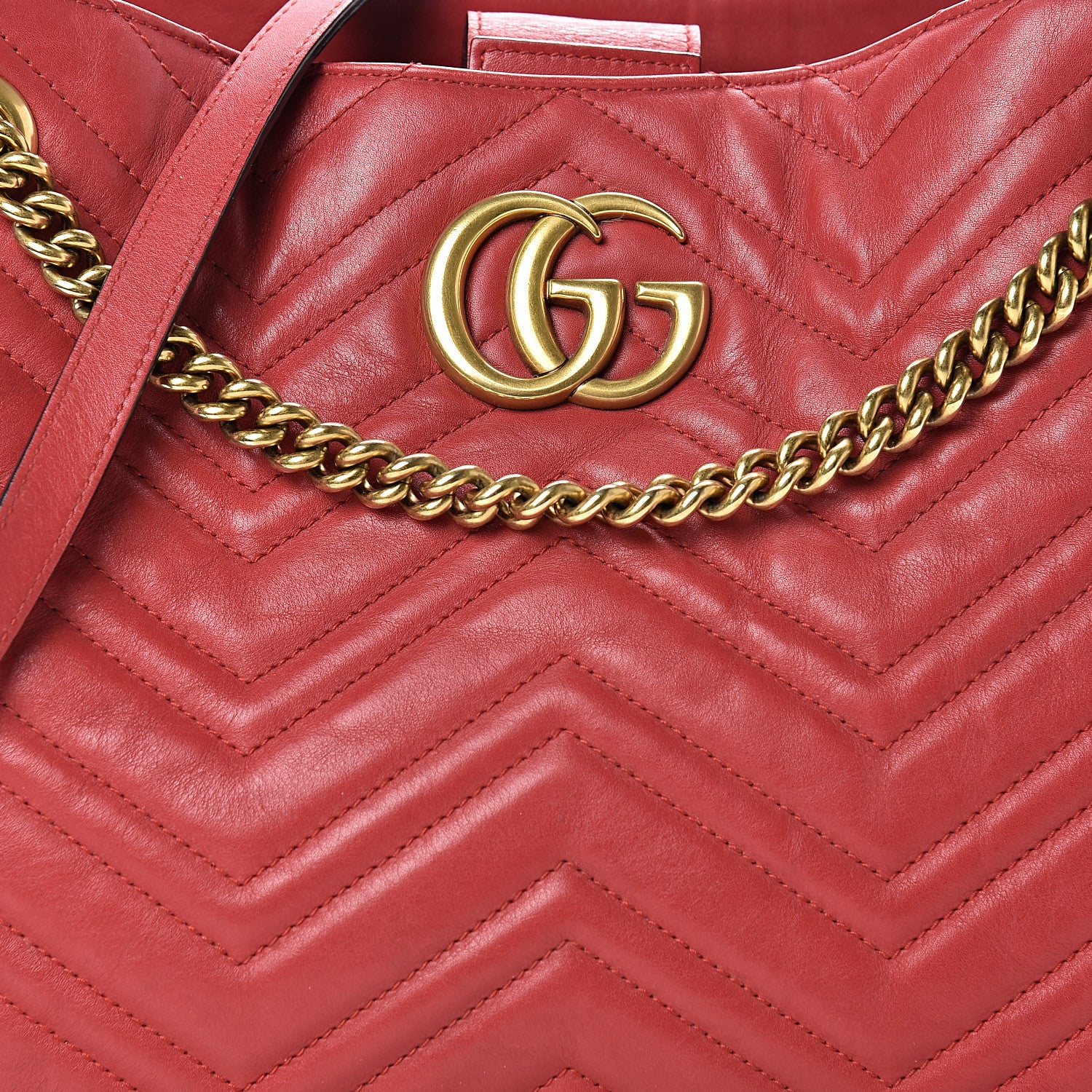 Gucci Calfskin Matelasse Medium GG Marmont Shoulder Tote Bag Hibiscus Red 7 of 16