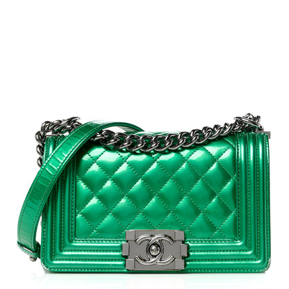Chanel Metallic Patent Calfskin Quilted Small Boy Flap Green 1 of 15