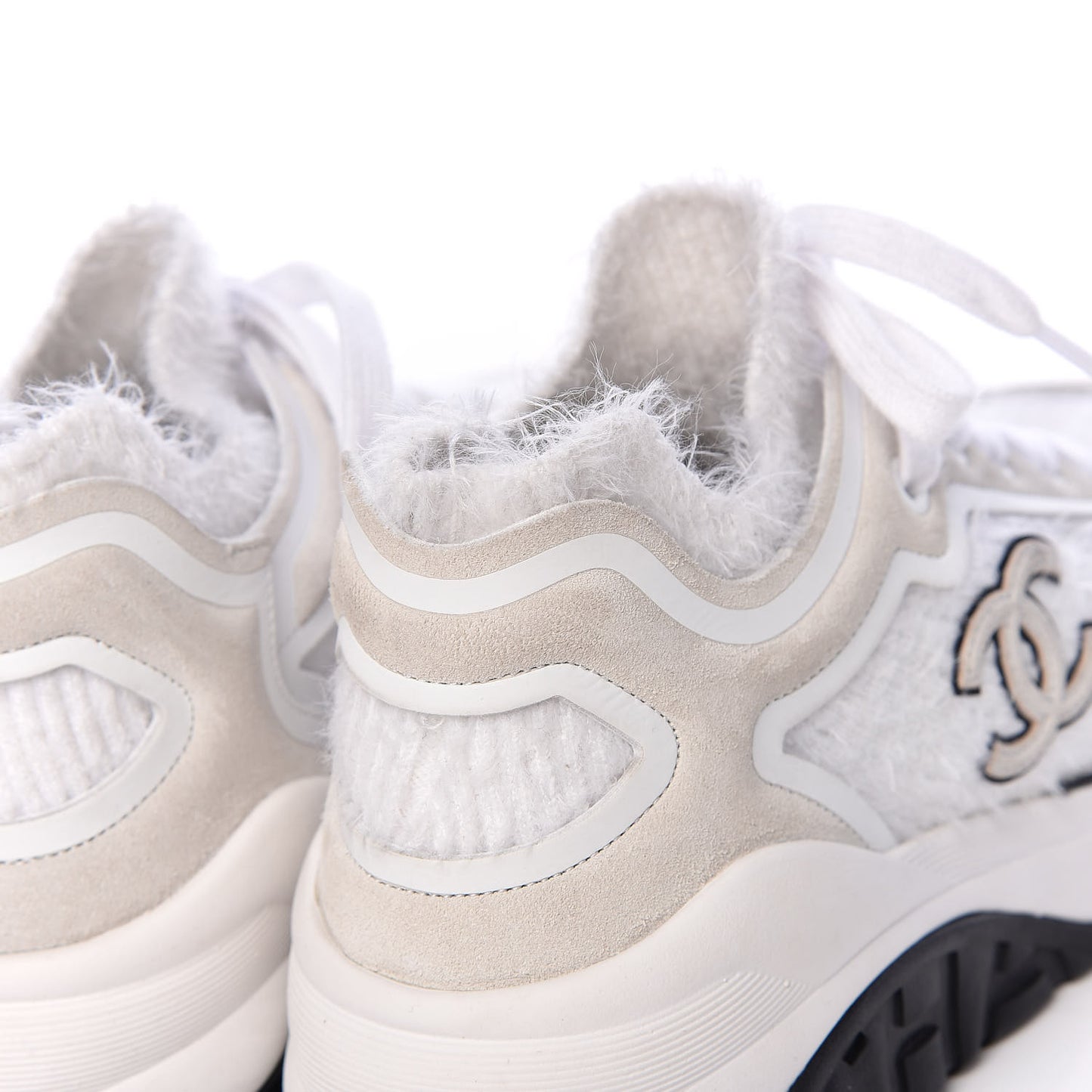 Suede Calfskin Stretch Fabric CC Sneakers 37 White