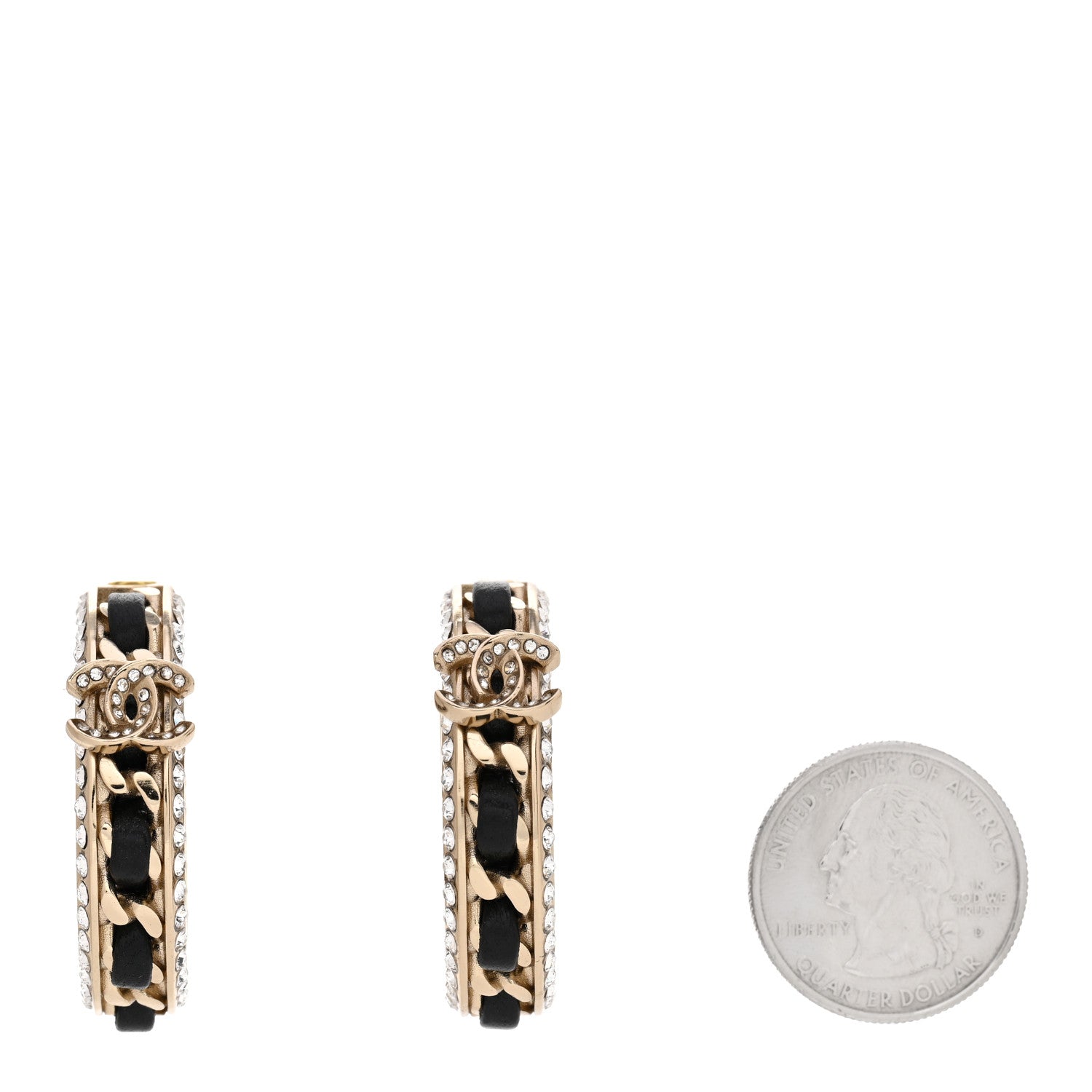 Chanel Crystal Lambskin CC Chain Hoop Earrings Gold Black 2 of 5