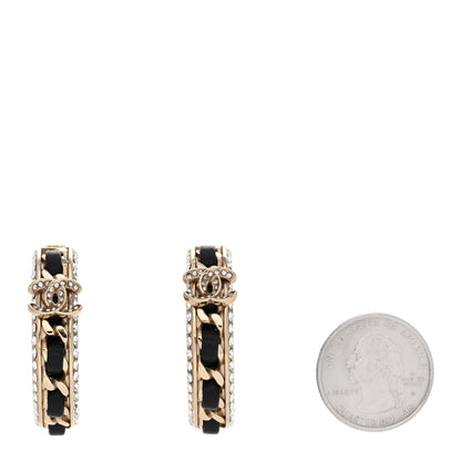 Chanel Crystal Lambskin CC Chain Hoop Earrings Gold Black 2 of 5