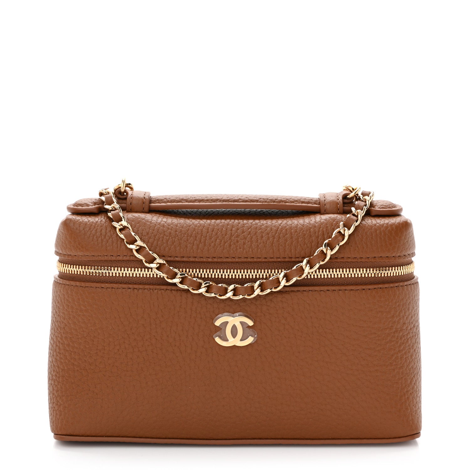 Chanel Grained Calfskin Top Handle Slim Vanity Case With Chain Camel 1 of 11