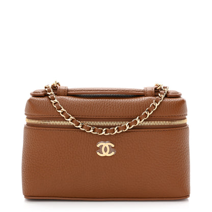 Chanel Grained Calfskin Top Handle Slim Vanity Case With Chain Camel 1 of 11