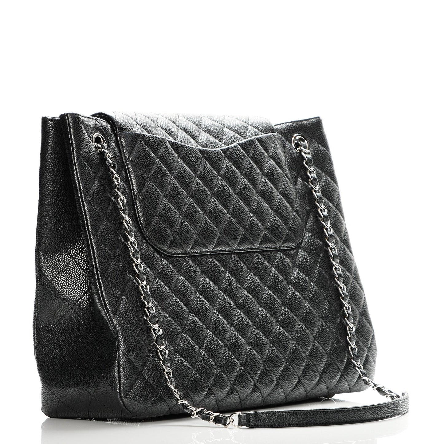 Caviar Quilted Flap Tote Black