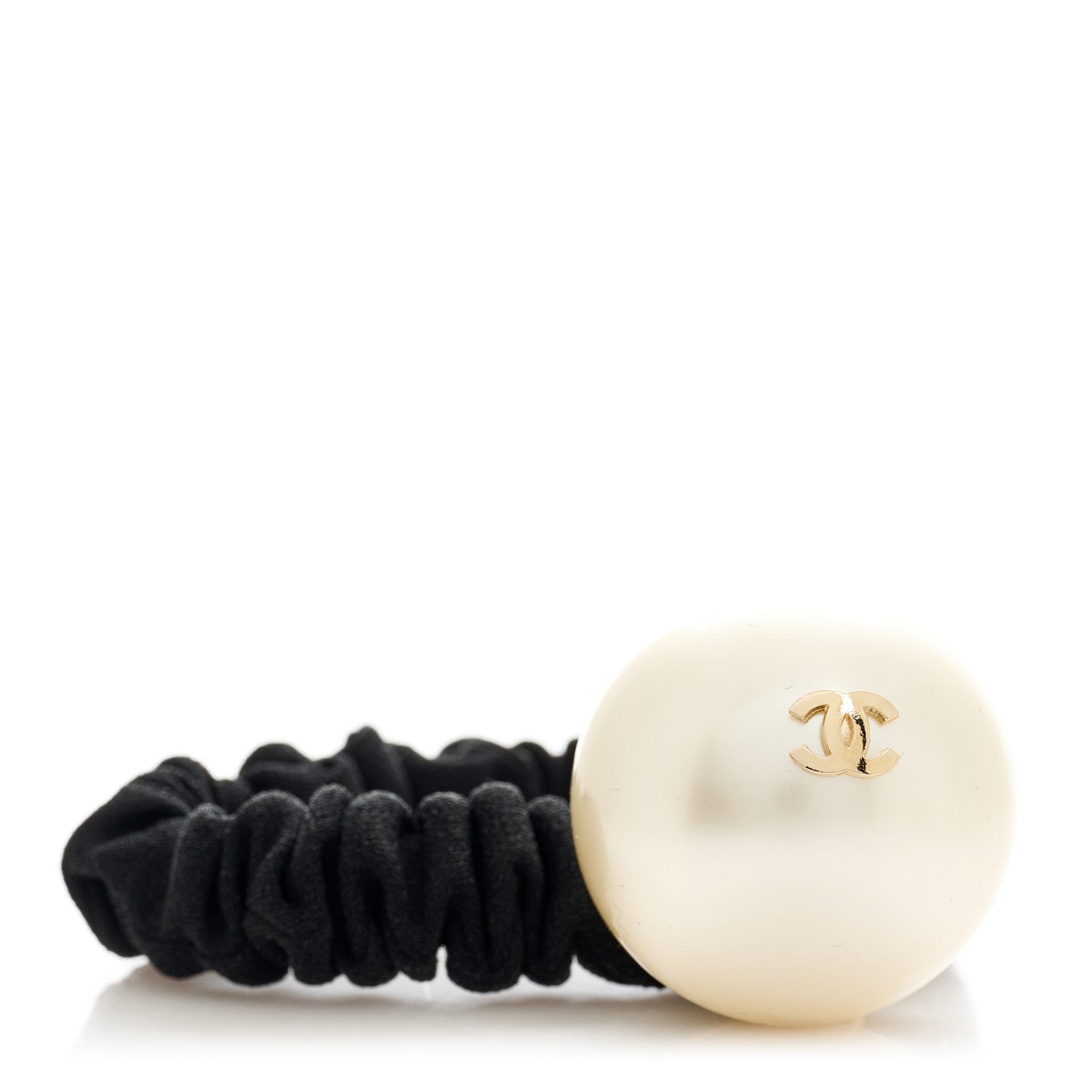 Chanel Pearl CC Hair Tie Black Gold Pearly White 1 of 4