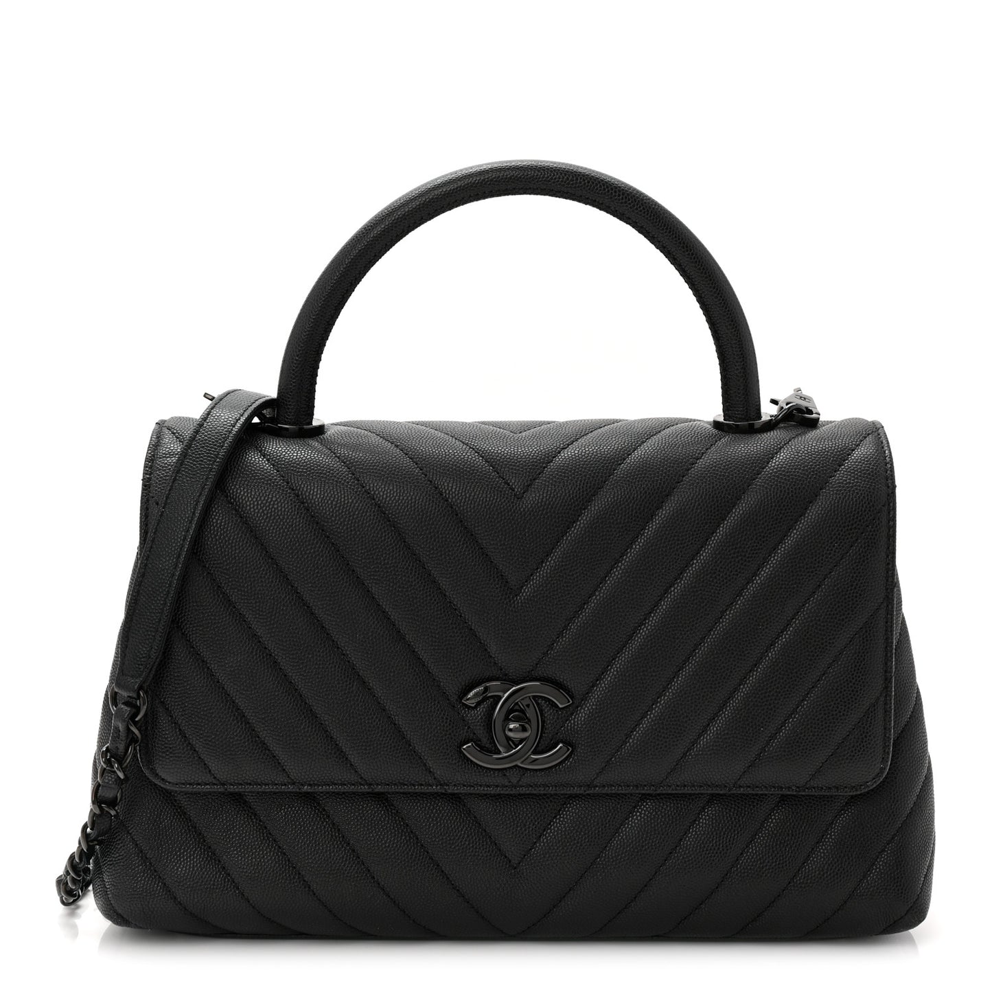 Caviar Chevron Quilted Small Coco Handle Flap So Black