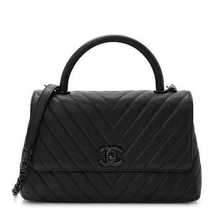 Chanel Caviar Chevron Quilted Small Coco Handle Flap So Black 1 of 10