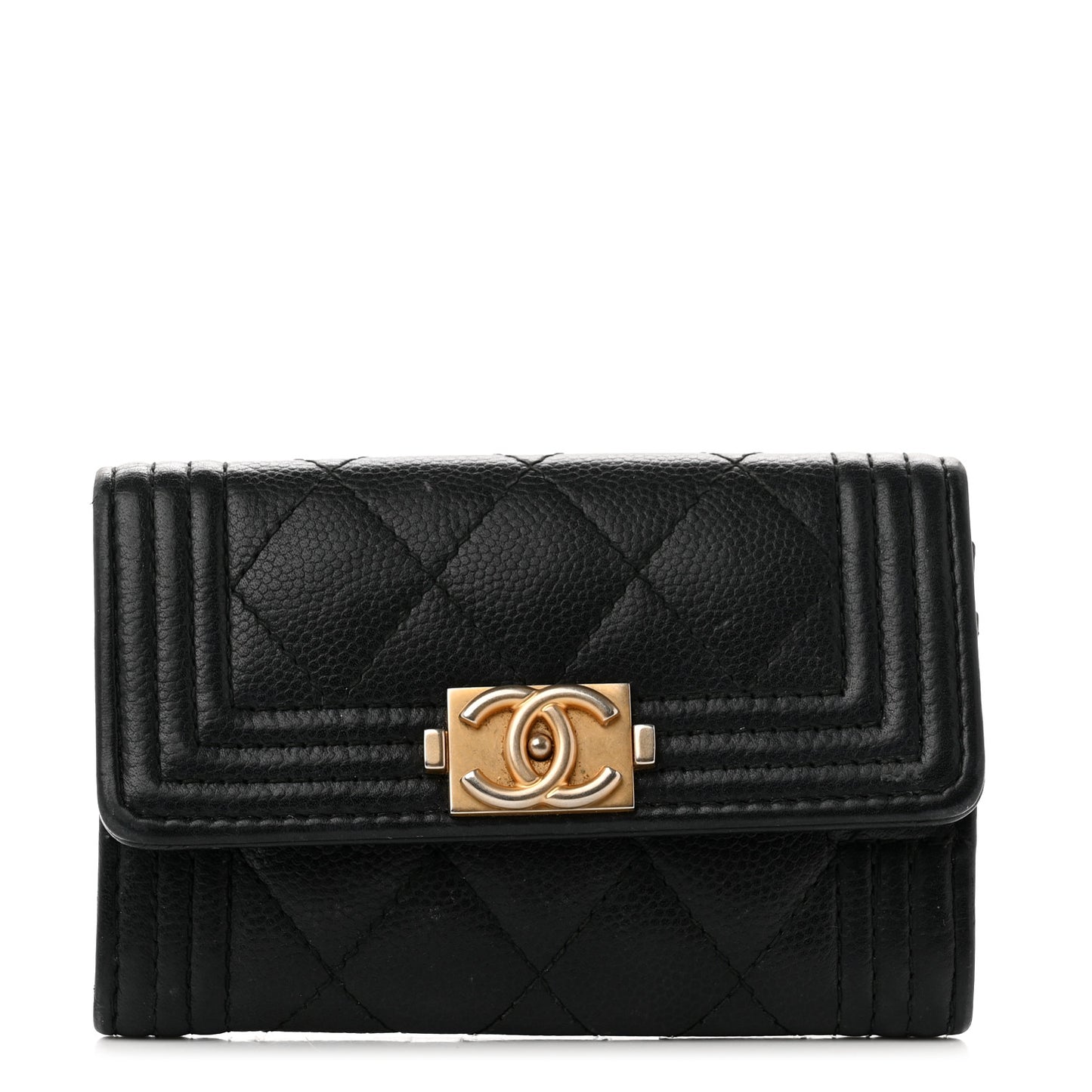 Caviar Quilted Boy Flap Card Holder Black